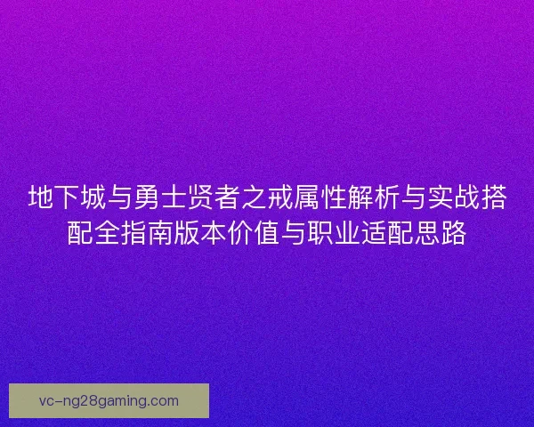 地下城与勇士贤者之戒属性解析与实战搭配全指南版本价值与职业适配思路